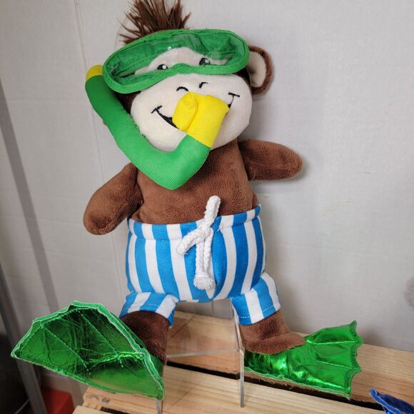 2 Pc Snorkeling Plush Buddies Monkey & Hippo - Picture 8 of 9